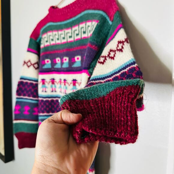 Vintage 1980s Unbranded Unisex Geometric People Purple Pink Crewneck Sweater - Picture 4 of 7